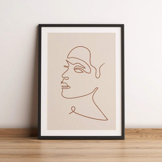 bohemian line art print featuring a woman's face