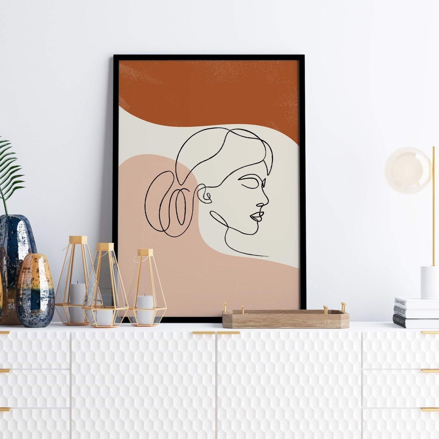 Orange and terracotta line art poster