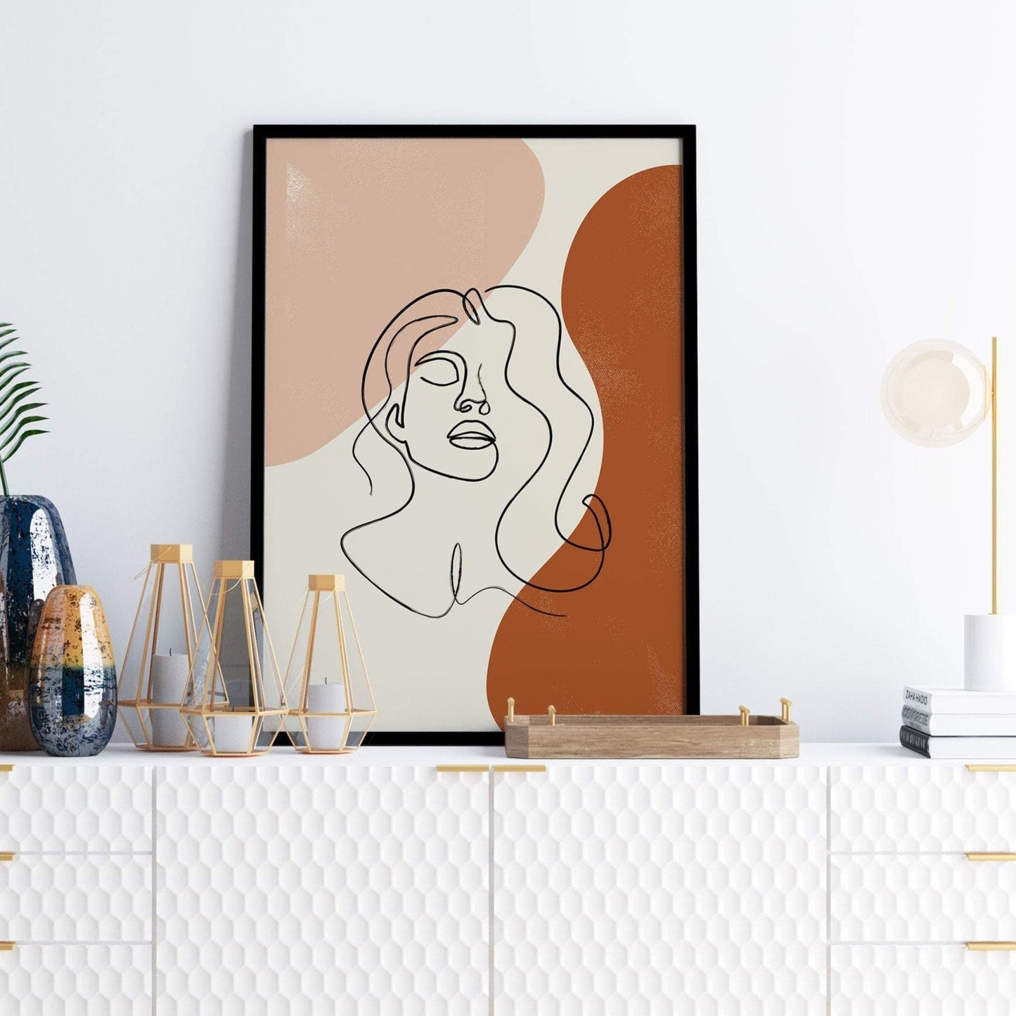 Boho line art print in warm earth tones