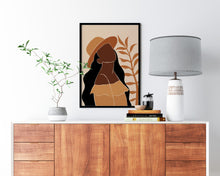 Load image into Gallery viewer, Filled line print featuring stylish black woman 
