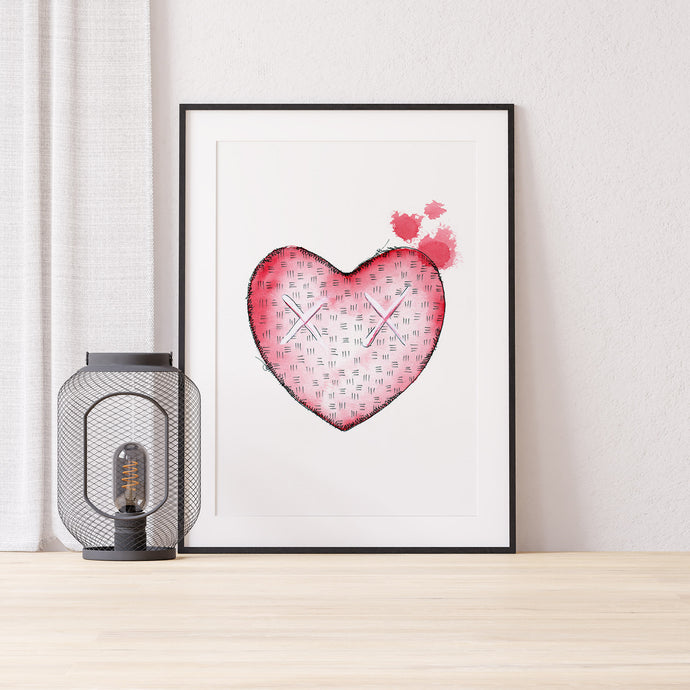 KAWS pop art print featuring a bleeding heart
