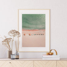 Load image into Gallery viewer, A framed coastal photography print in orange and teal tones
