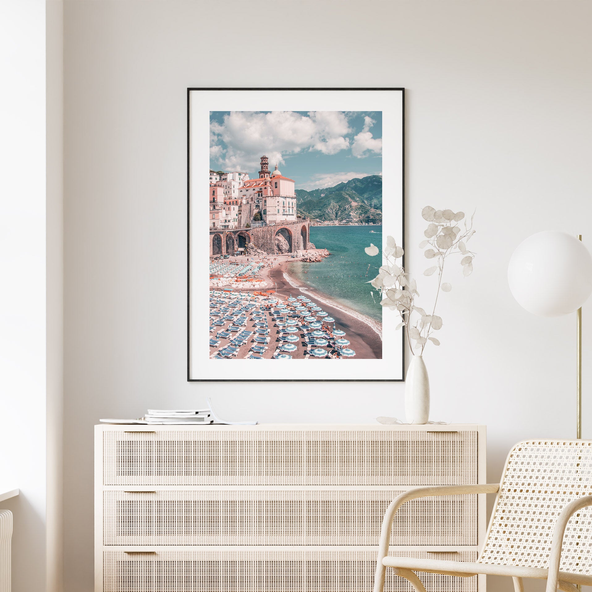 Boho beach print featuring the Amalfi Coast in Italy