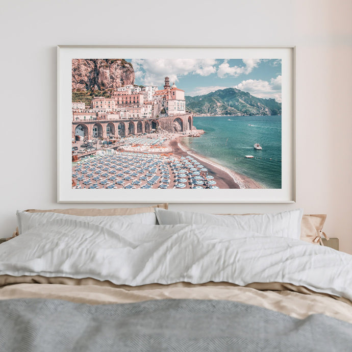 Amalfi Coast photography print in pink pastel colors