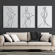 Load image into Gallery viewer, A set of 3 minimalist line art prints on stretched canvas 

