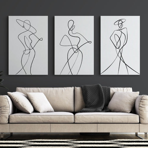 A set of 3 minimalist line art prints on stretched canvas 