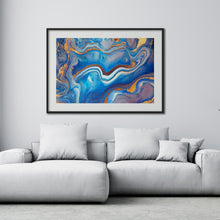 Load image into Gallery viewer, Blue &amp; Gold Fluid Art Print
