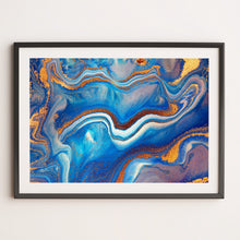 Load image into Gallery viewer, Blue &amp; Gold Fluid Art Print
