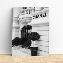 Load image into Gallery viewer, Designer wall art featuring a Chanel store in black and white
