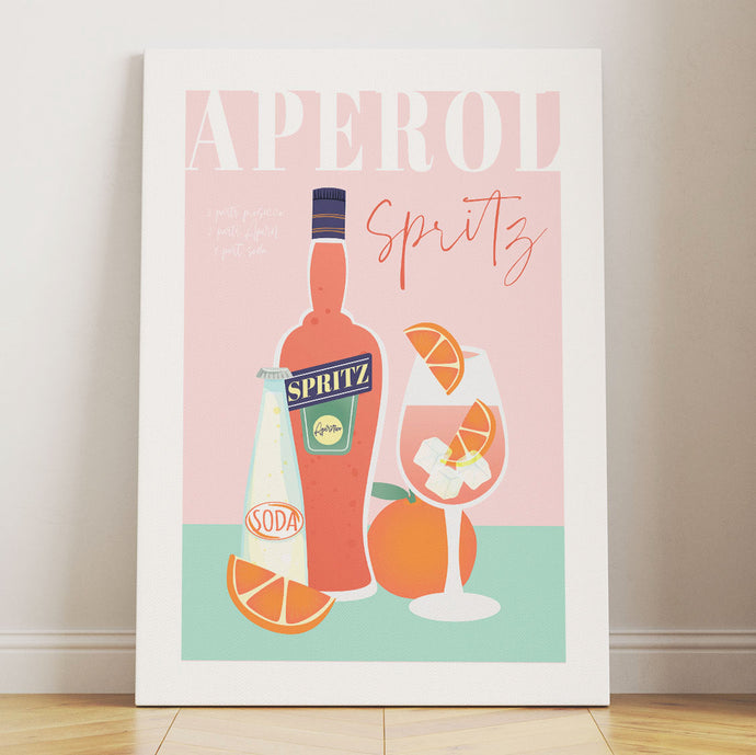 Aperol Spritz cocktail illustration printed on stretched canvas