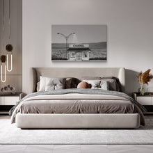Load image into Gallery viewer, Bedroom decor featuring a black and white stretched canvas print
