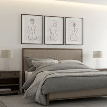 Load image into Gallery viewer, Bedroom decor with a set of 3 line art prints above a bed

