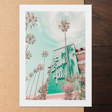 Load image into Gallery viewer, An art print of the Beverly Hills hotel in pastel tones
