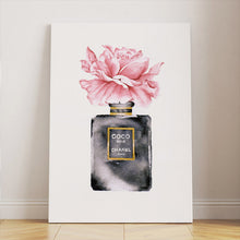 Load image into Gallery viewer, Coco Chanel perfume bottle artwork in watercolor on canvas
