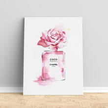 Load image into Gallery viewer, A pink Chanel perfume bottle print on canvas
