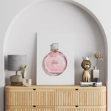 Load image into Gallery viewer, Fashion decor with a pink Chanel perfume bottle painting printed on canvas
