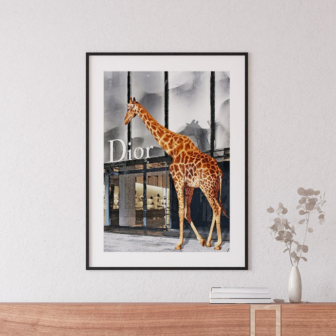 Pop art print featuring a Dior store with giraffe