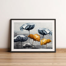Load image into Gallery viewer, Framed print of an oil painting of gold flowers
