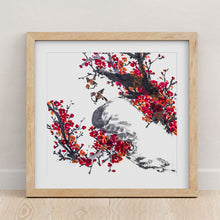 Load image into Gallery viewer, Japanese art print of birds in cherry blossoms
