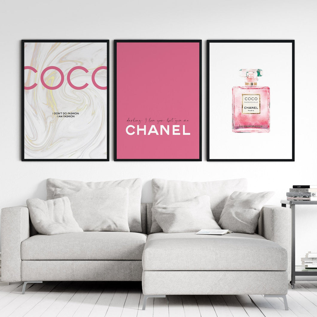 Set of 3 pink Coco Chanel posters