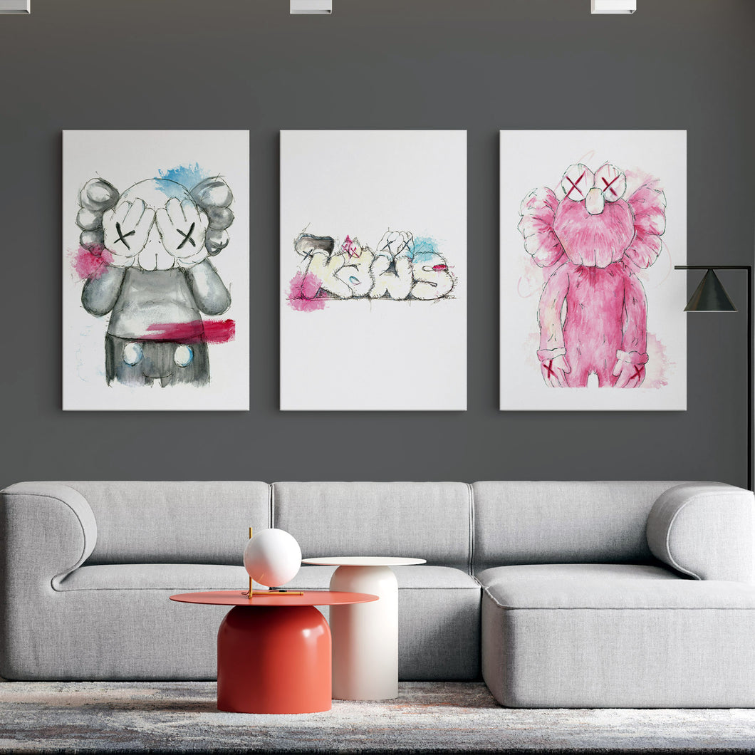 Set of 3 KAWS Character Canvas Prints – TemproDesign