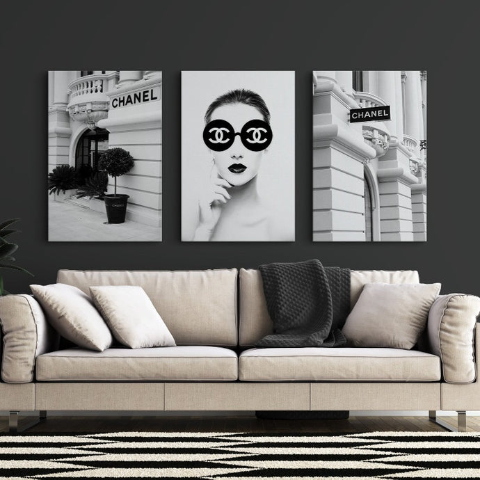 A set of 3 Chanel canvas wall art prints