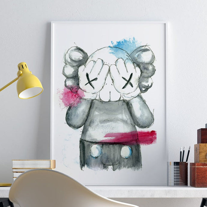 KAWS Companion art print painted in watercolor