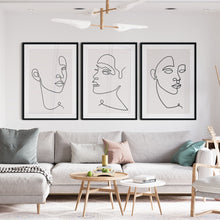 Load image into Gallery viewer, Living room decor with a set of 3 line art face prints

