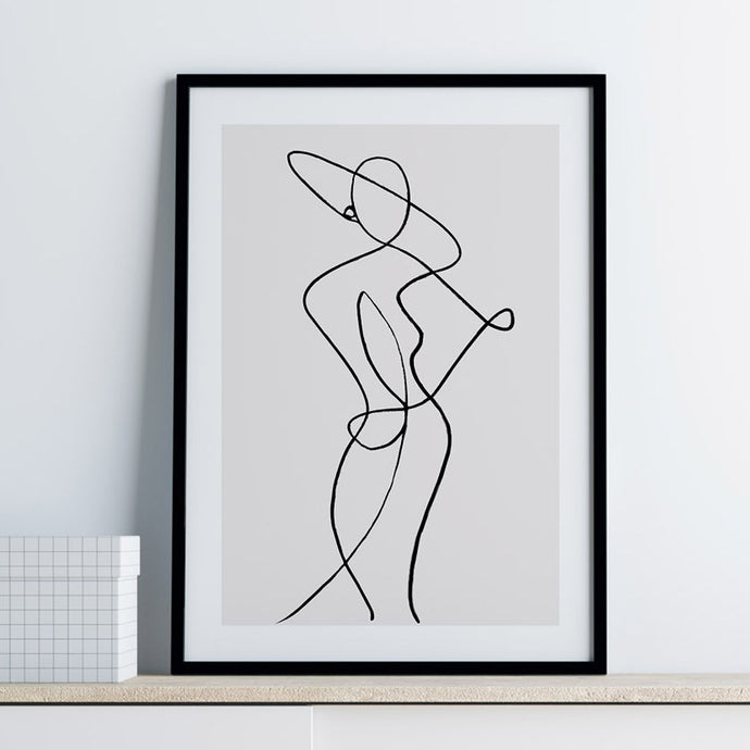 Line art print of a stylish woman