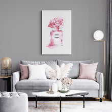 Load image into Gallery viewer, Living room decor with a pink fashion canvas hung above a sofa
