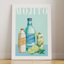 Load image into Gallery viewer, Mojito cocktail illustration and recipe printed on stretched canvas
