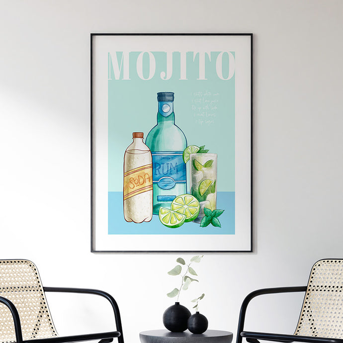 Mojito cocktail illustration framed in sitting room