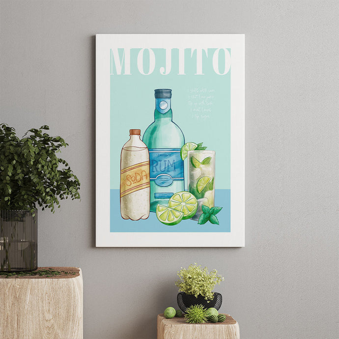 Canvas wall art featuring a mojito cocktail print