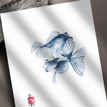 Load image into Gallery viewer, Chinese gold fish art print in watercolor with calligraphy
