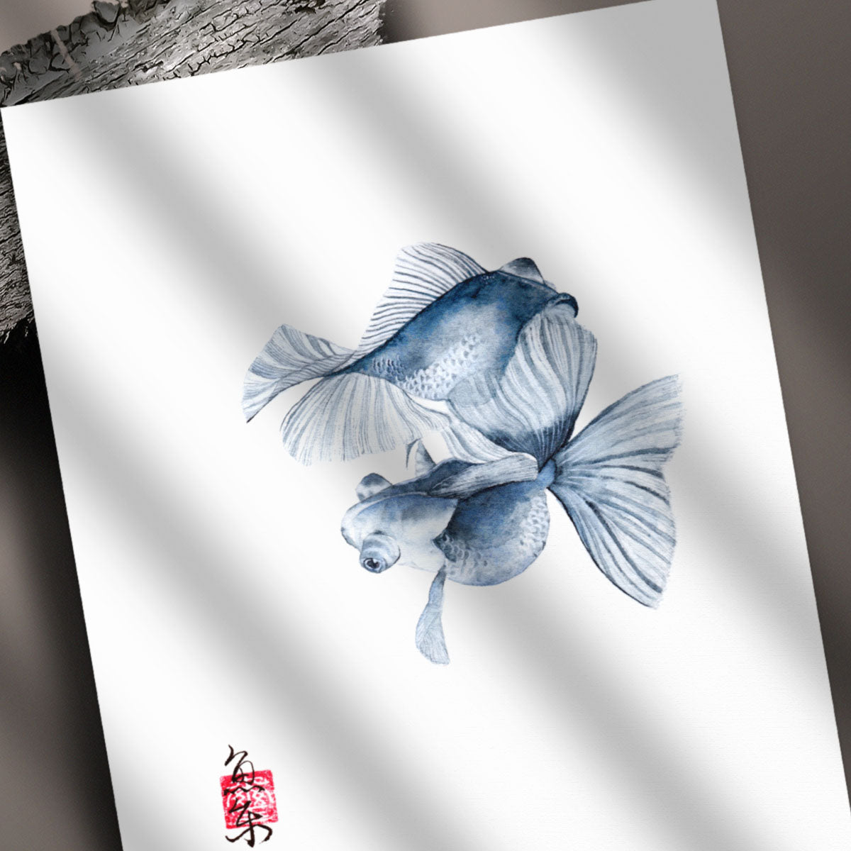 Chinese brush style painting of fish