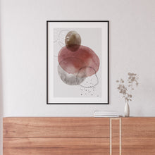 Load image into Gallery viewer, Interior sideboard decor with a framed abstract print in red and brown
