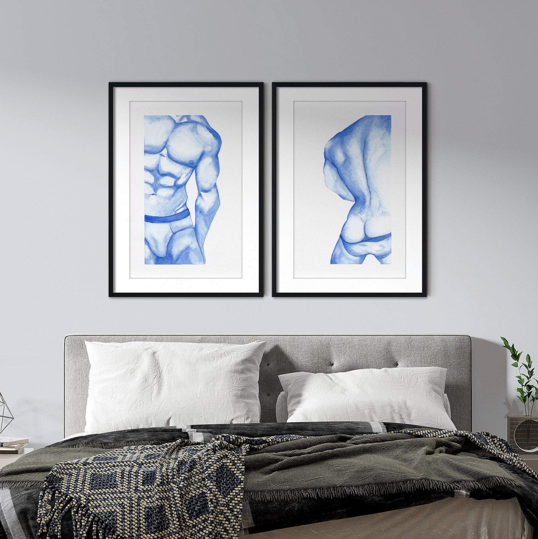 Gay wall art featuring nude men in watercolour