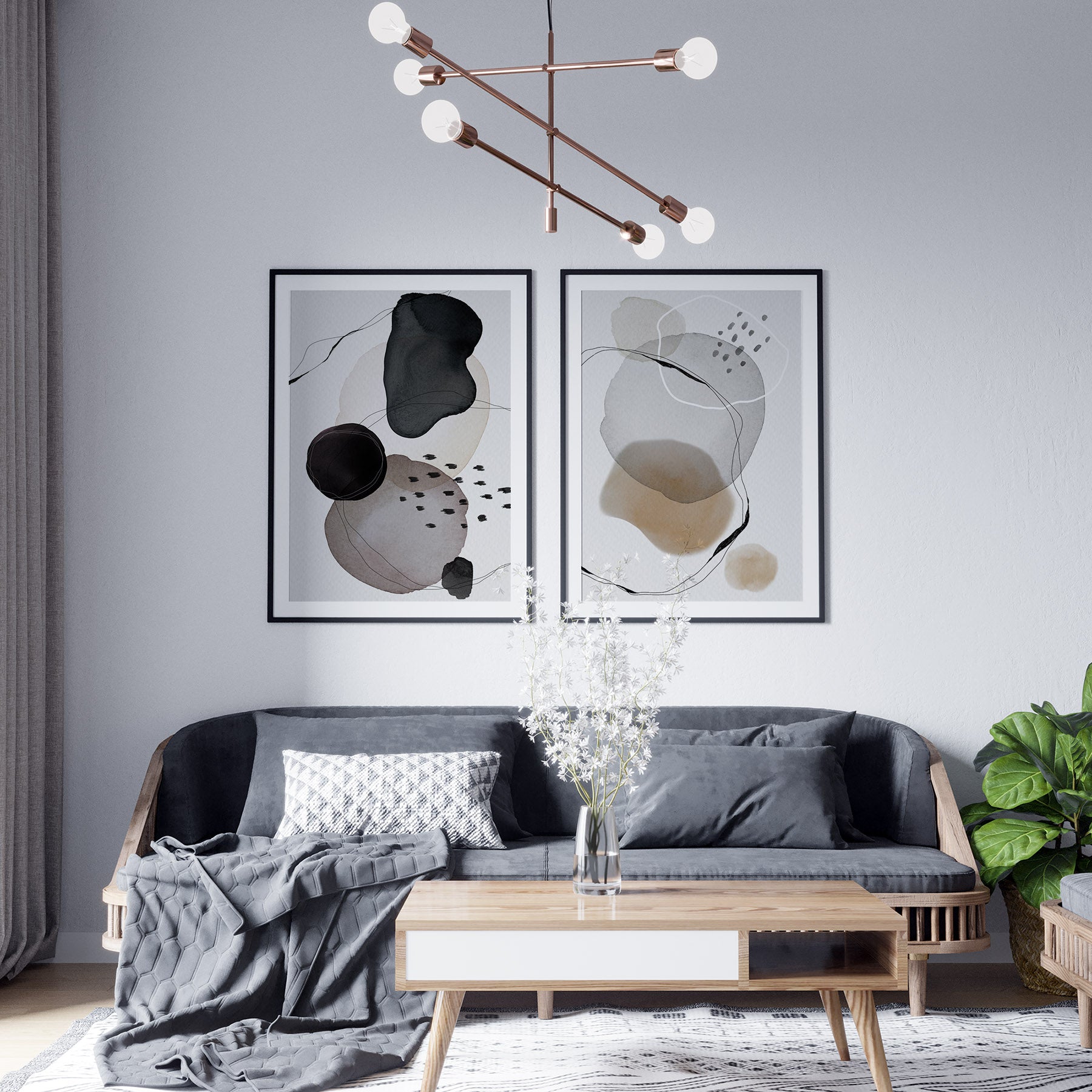 Nordic interior styling with 2 neutral art prints