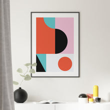Load image into Gallery viewer, Color block print in bright colors framed in black
