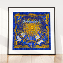 Load image into Gallery viewer, Square celestial print in blue and gold
