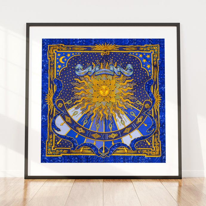 Square celestial print in blue and gold