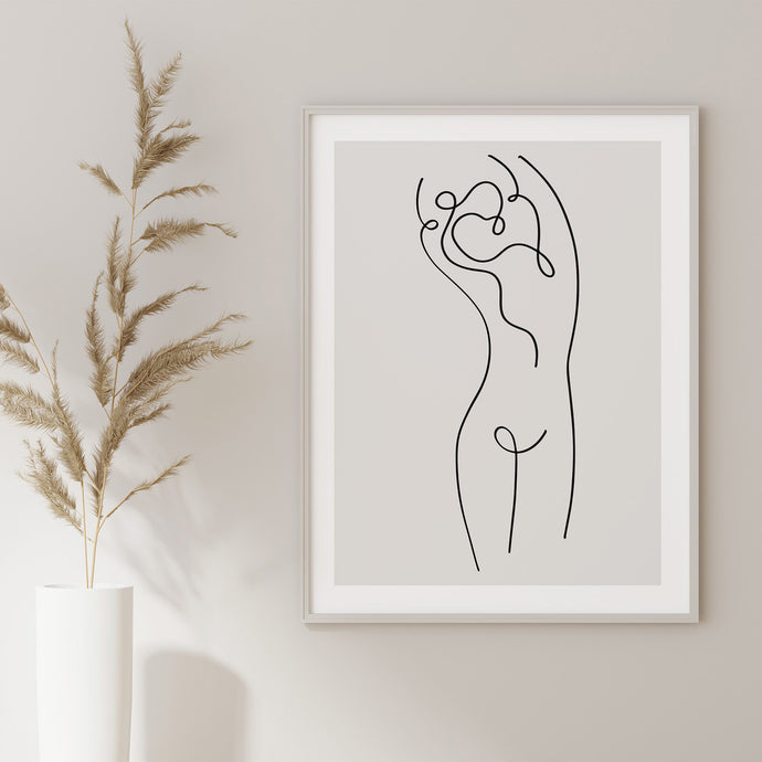 Erotic line art featuring abstract woman
