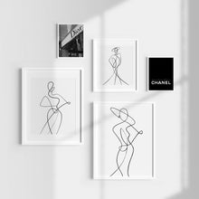 Load image into Gallery viewer, line art gallery wall with black and white fashion prints
