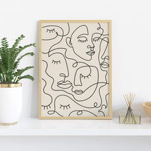 Load image into Gallery viewer, bohemian decor print featuring line art outlines of faces
