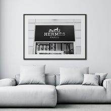 Load image into Gallery viewer, Hermes wall art hanging in living room
