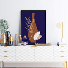 Load image into Gallery viewer, Boho terrazzo vase print in blue, brown and peach
