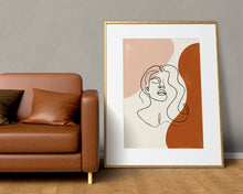 Load image into Gallery viewer, line art featuring woman&#39;s face in boho colors
