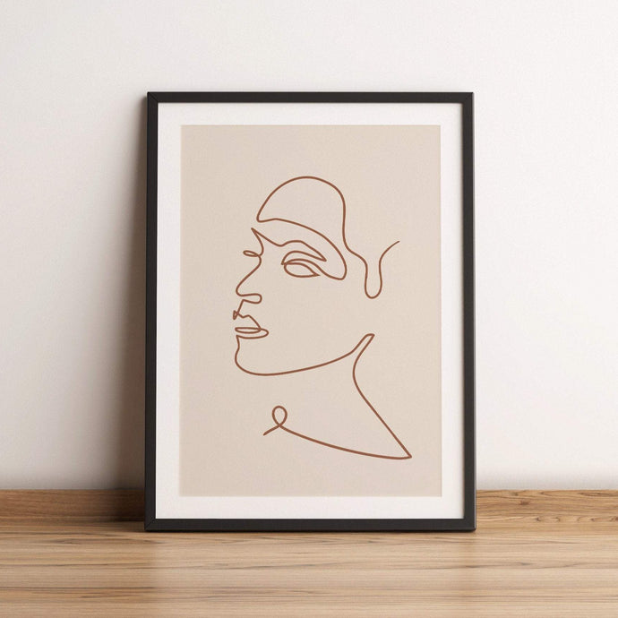bohemian line art print featuring a woman's face