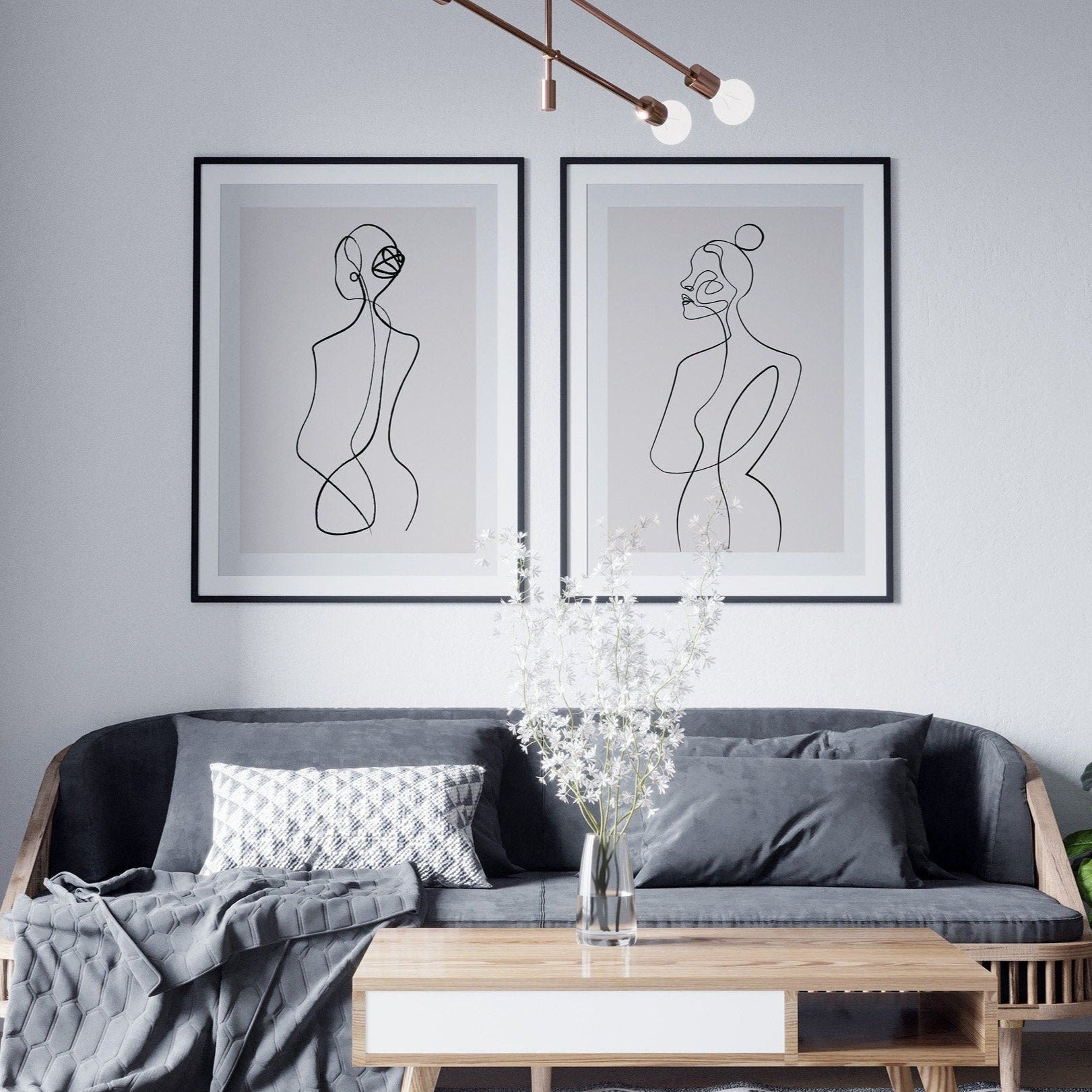 Minimalist line art prints in the form of abstract women
