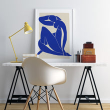 Load image into Gallery viewer, Eclectic interior with filled line art of a blue woman
